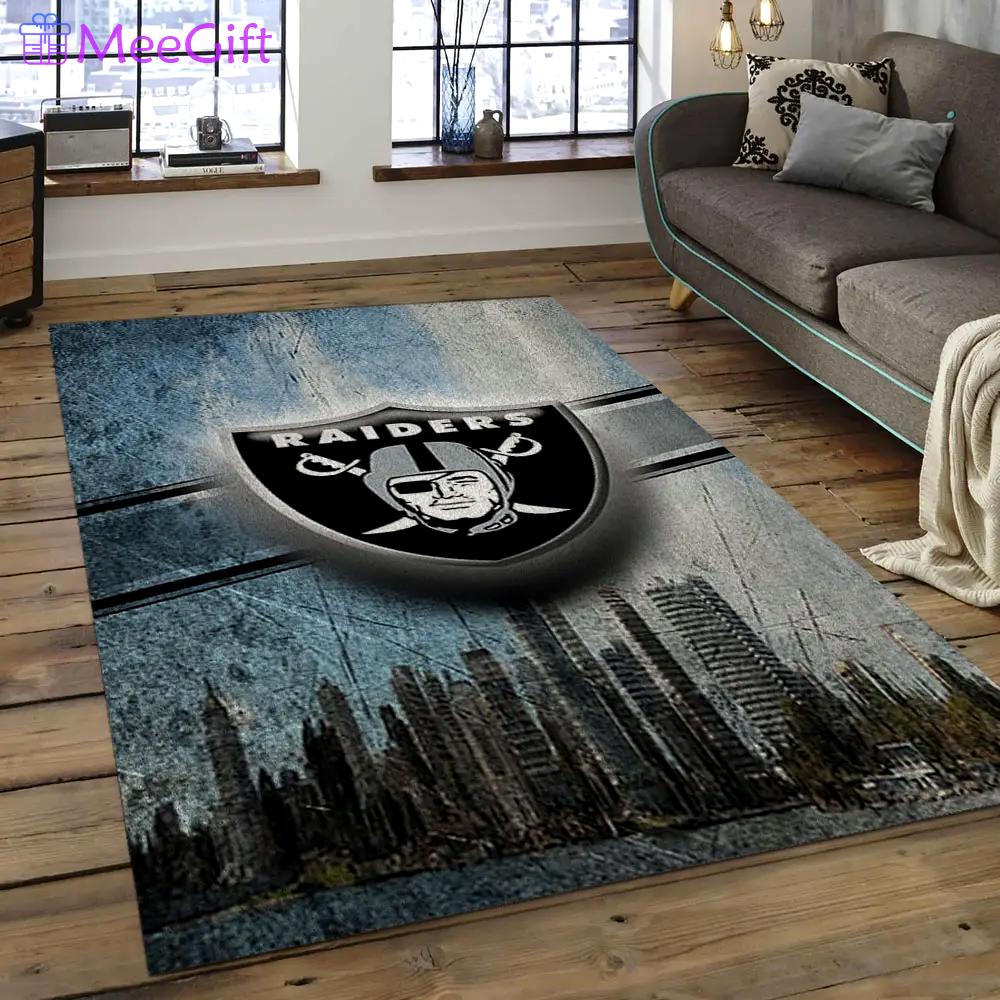Nfl las vegas raiders football team logo rectangle area rug lvr44 Rectangle Rug