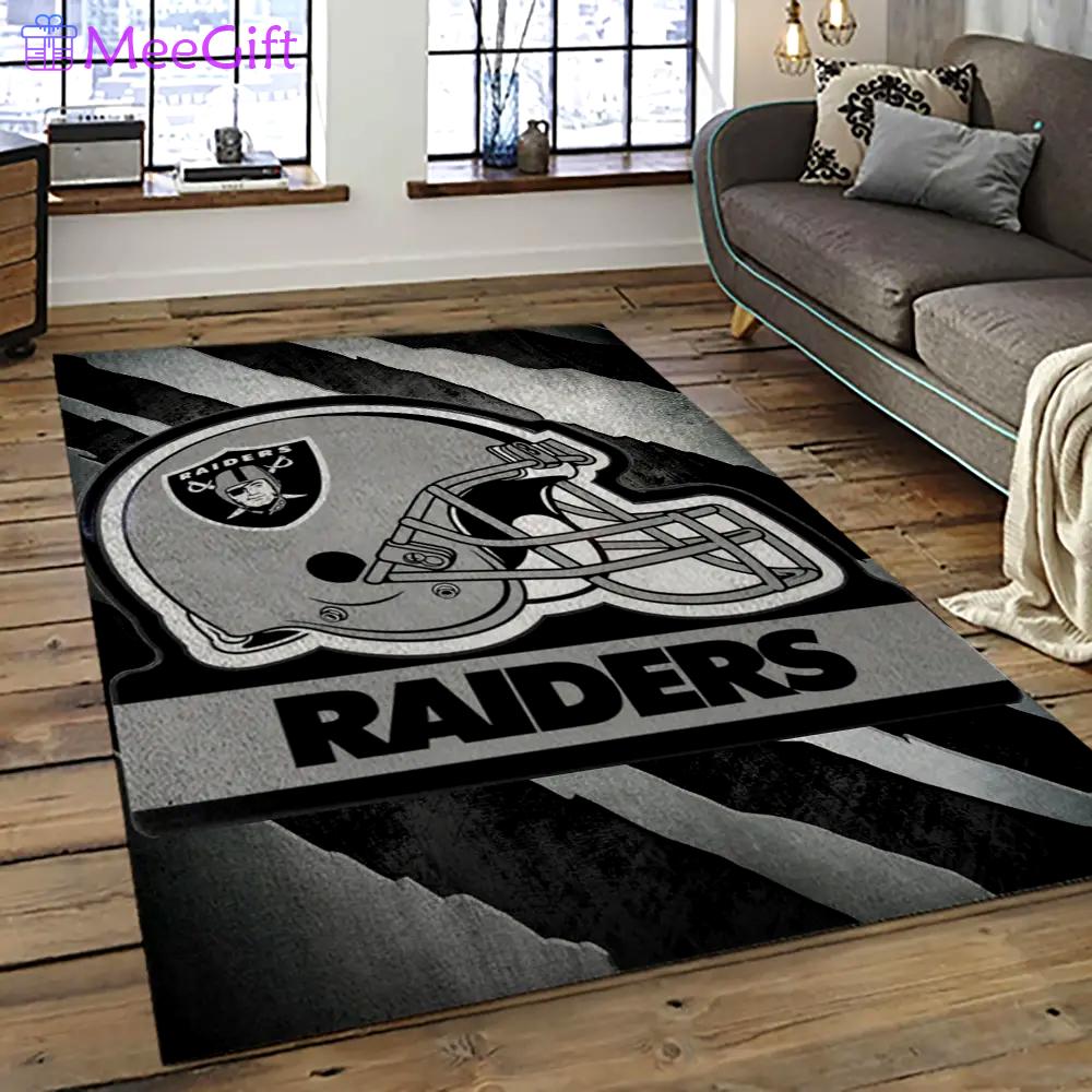 Nfl las vegas raiders football team logo sport carpet rectangle area rug for living room lvrd08 Rectangle Rug