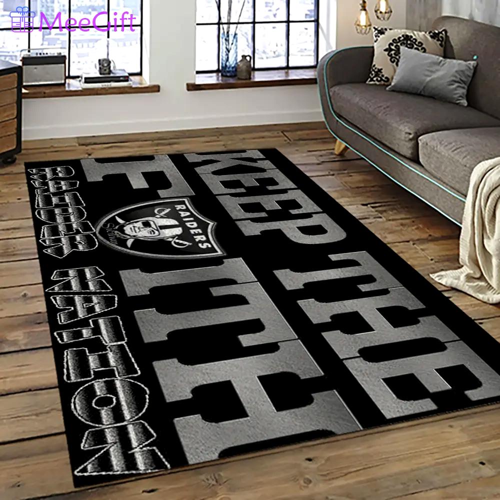 Nfl las vegas raiders football team logo sport carpet rectangle area rug for living room lvrd28 Rectangle Rug