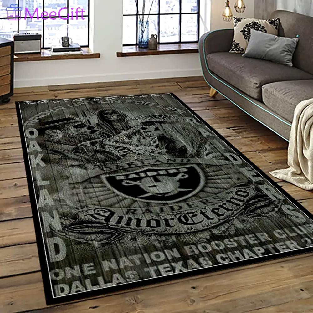 Nfl las vegas raiders football team logo sport carpet rectangle area rug for living room lvrd42 Rectangle Rug