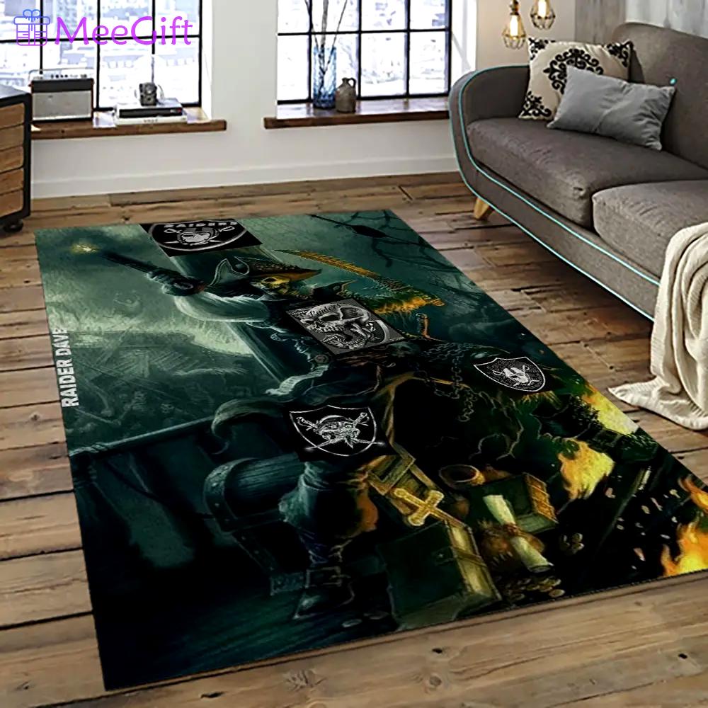 Nfl las vegas raiders football team logo sport carpet rectangle area rug for living room lvrd47 Rectangle Rug