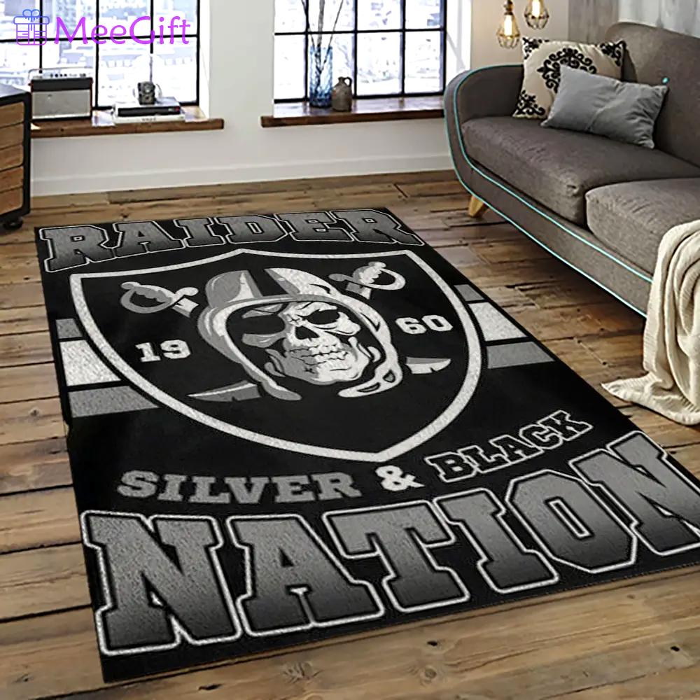 Nfl las vegas raiders football team logo sport carpet rectangle area rug for living room lvrd58 Rectangle Rug