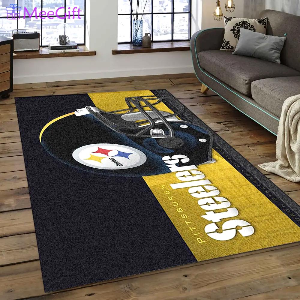 Nfl pittsburgh steelers helmet football team logo area rug psf01 Rectangle Rug