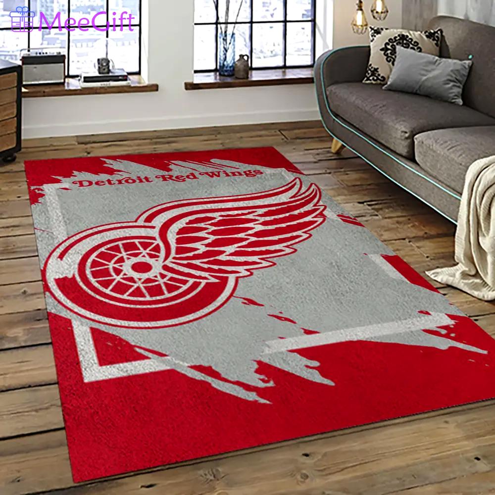 Nhl detroit red wings hockey team logo sport carpet rectangle area rug for living room drw08 Rectangle Rug