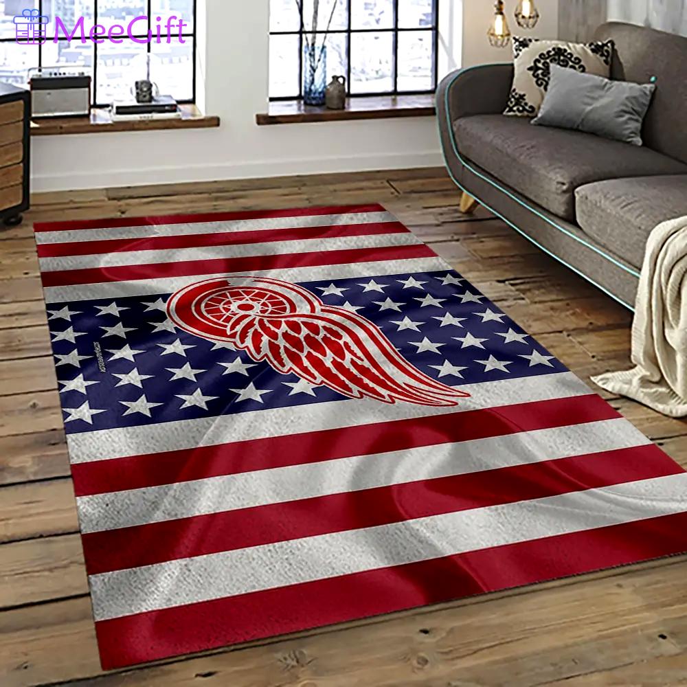 Nhl detroit red wings hockey team logo sport carpet rectangle area rug for living room drw58 Rectangle Rug