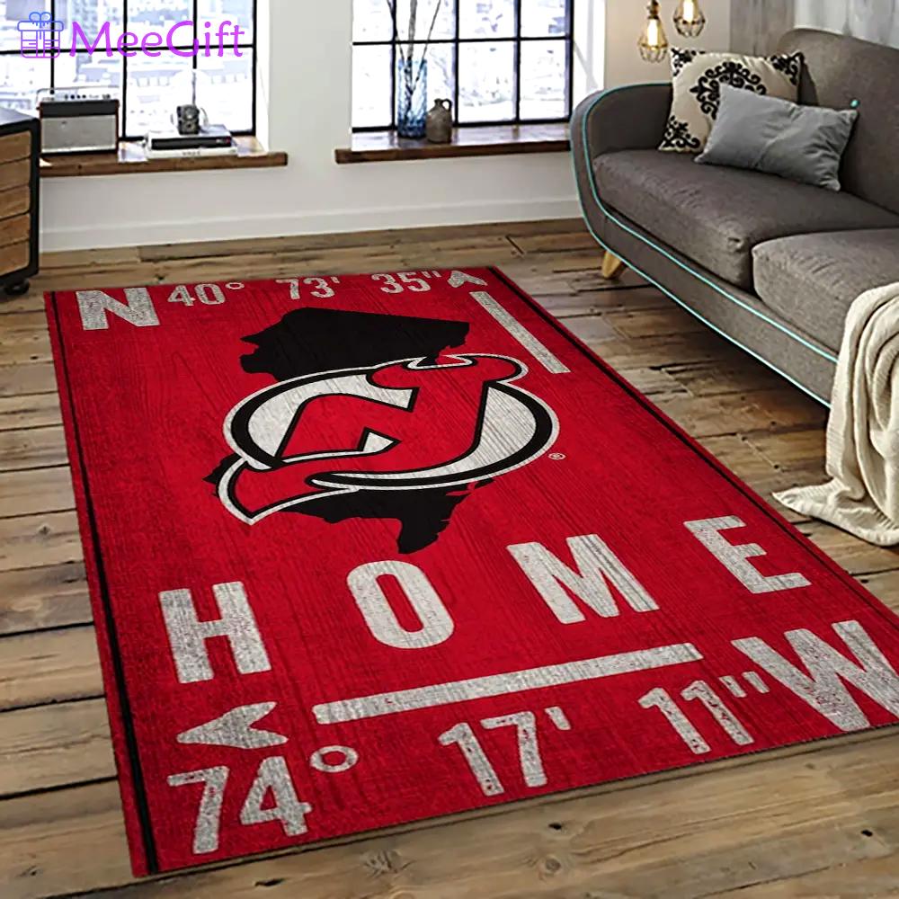 Nhl new jersey devils hockey team logo sport carpet rectangle area rug for living room njd08 Rectangle Rug