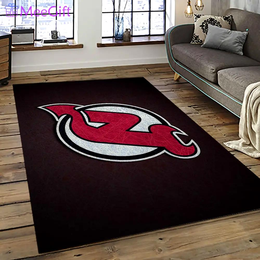 Nhl new jersey devils hockey team logo sport carpet rectangle area rug for living room njd27 Rectangle Rug