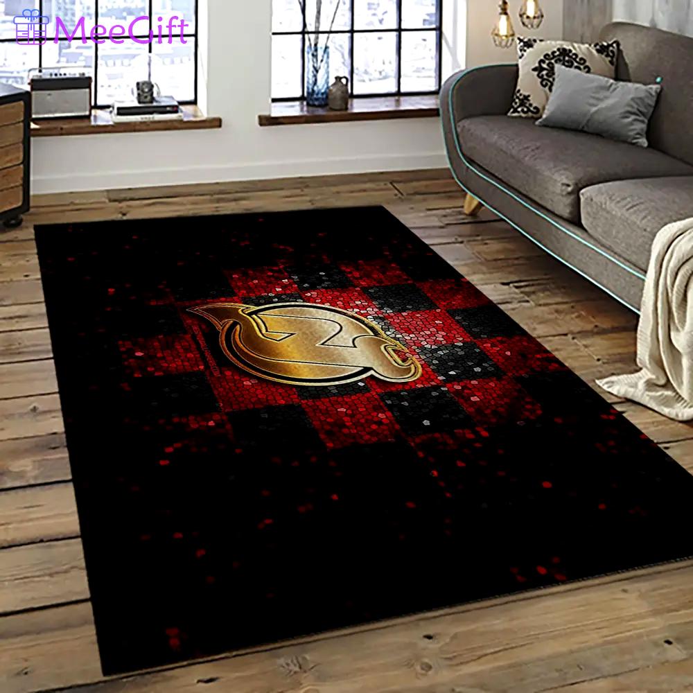 Nhl new jersey devils hockey team logo sport carpet rectangle area rug for living room njd39 Rectangle Rug