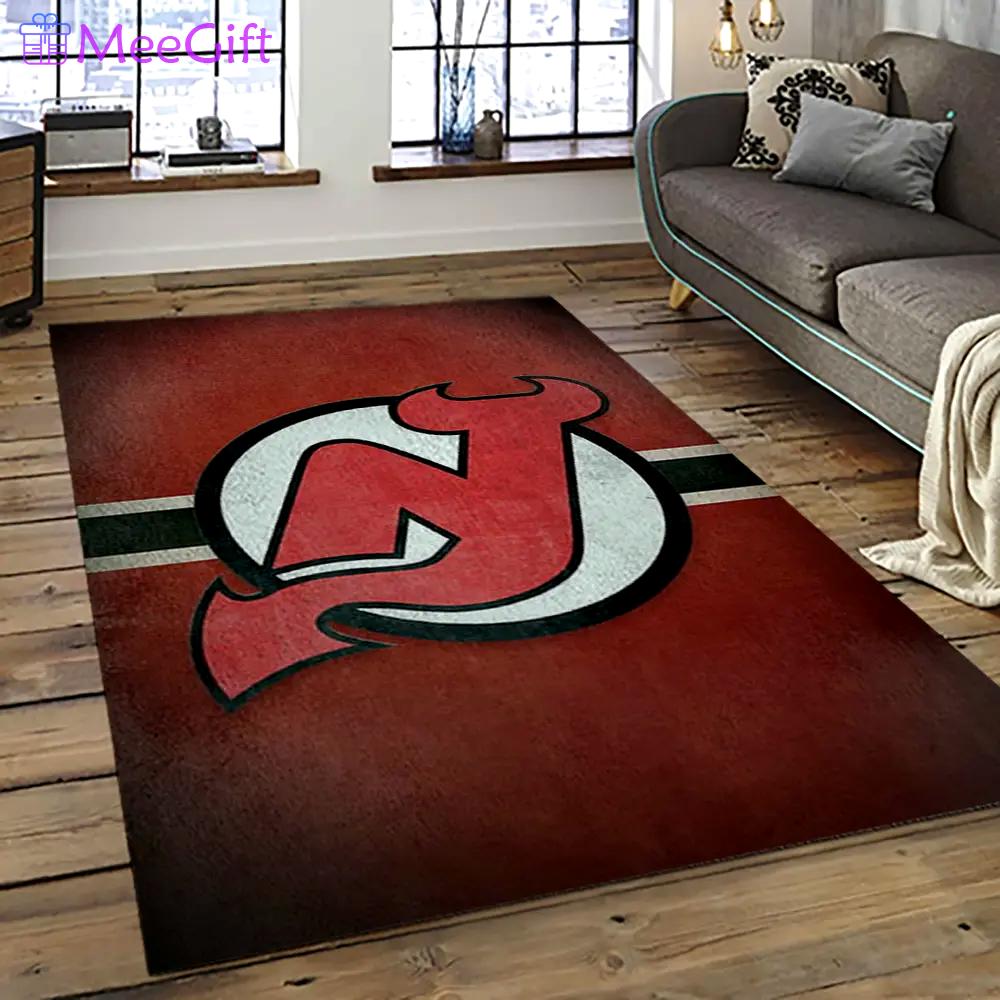 Nhl new jersey devils hockey team logo sport carpet rectangle area rug for living room njd48 Rectangle Rug