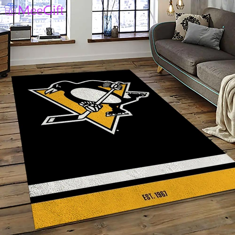 Nhl pittsburgh penguins hockey team logo sport carpet rectangle area rug for living room pp11 Rectangle Rug