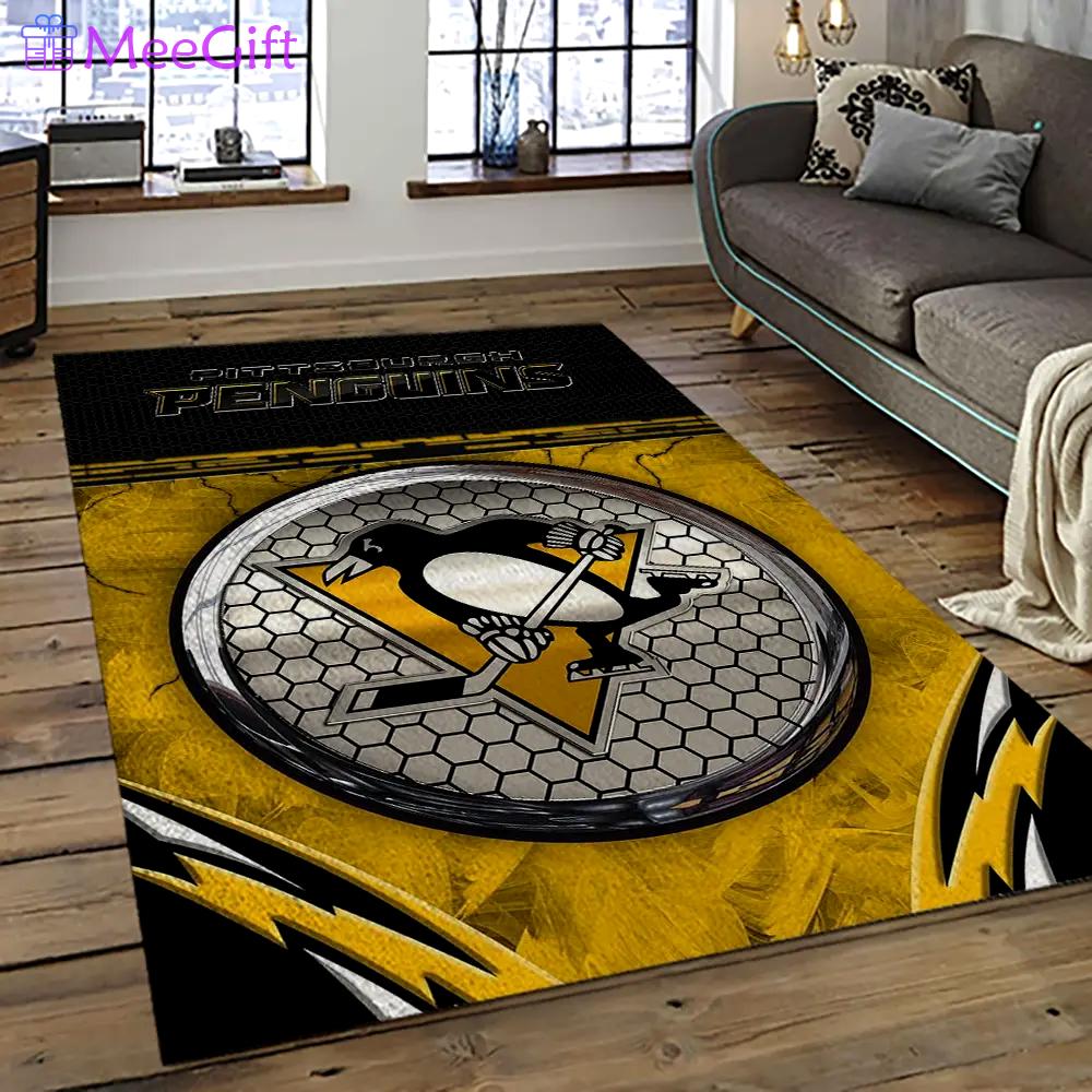 Nhl pittsburgh penguins hockey team logo sport carpet rectangle area rug for living room pp46 Rectangle Rug
