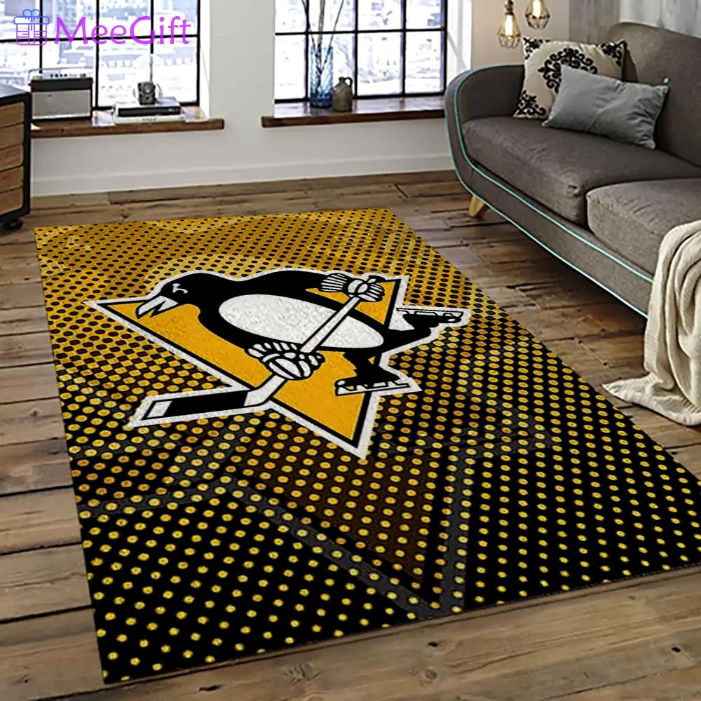 Nhl pittsburgh penguins hockey team logo sport carpet rectangle area rug for living room pp73 Rectangle Rug
