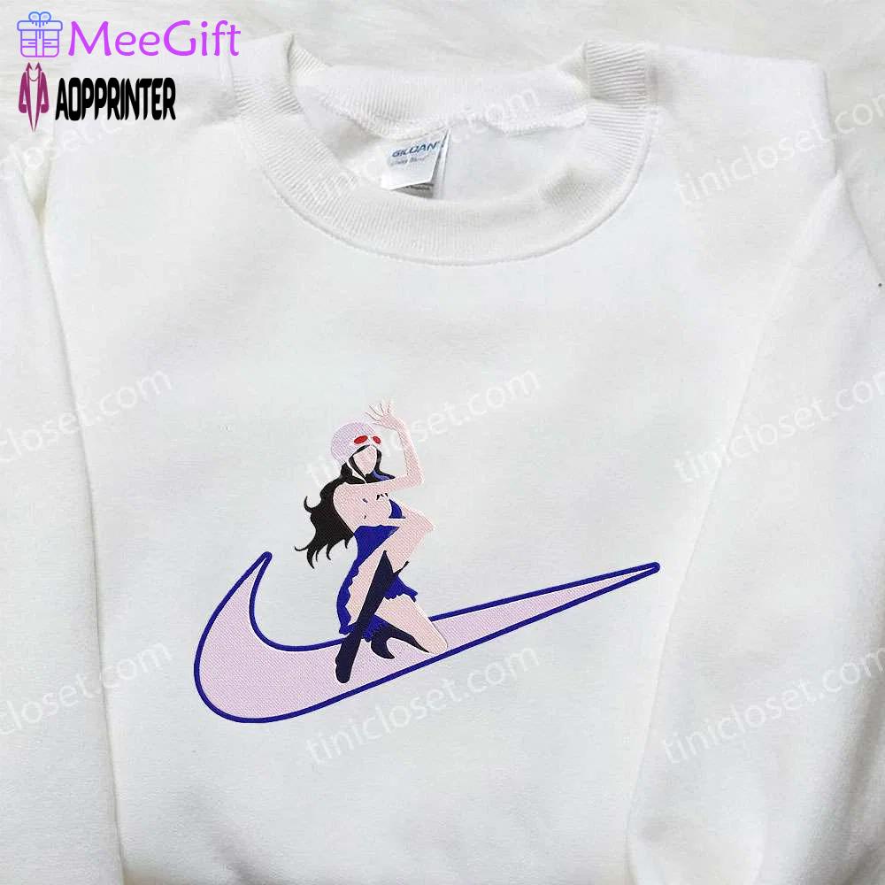 Nico robin x nike swoosh anime embroidered hoodie & shirts: one piece & nike inspired designs Embroidered Shirt