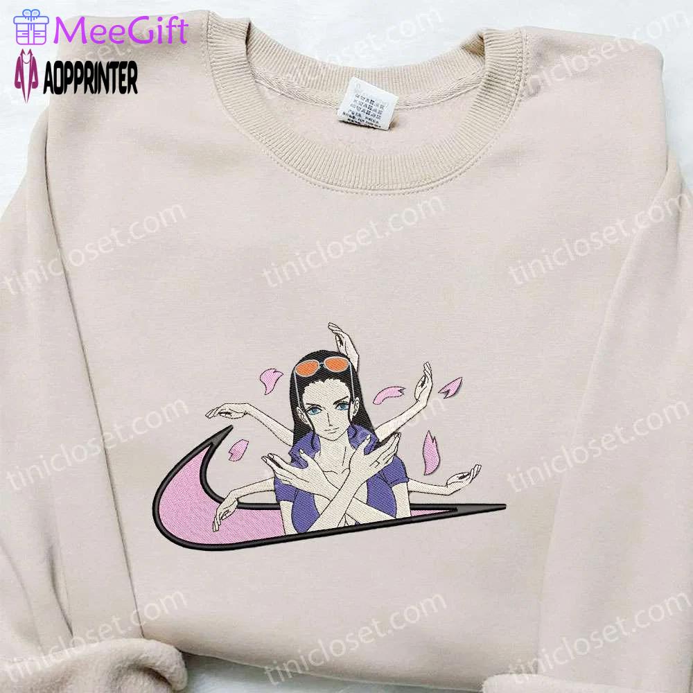 Nico robin x swoosh anime embroidered shirt: best one piece gift for family Embroidered Shirt