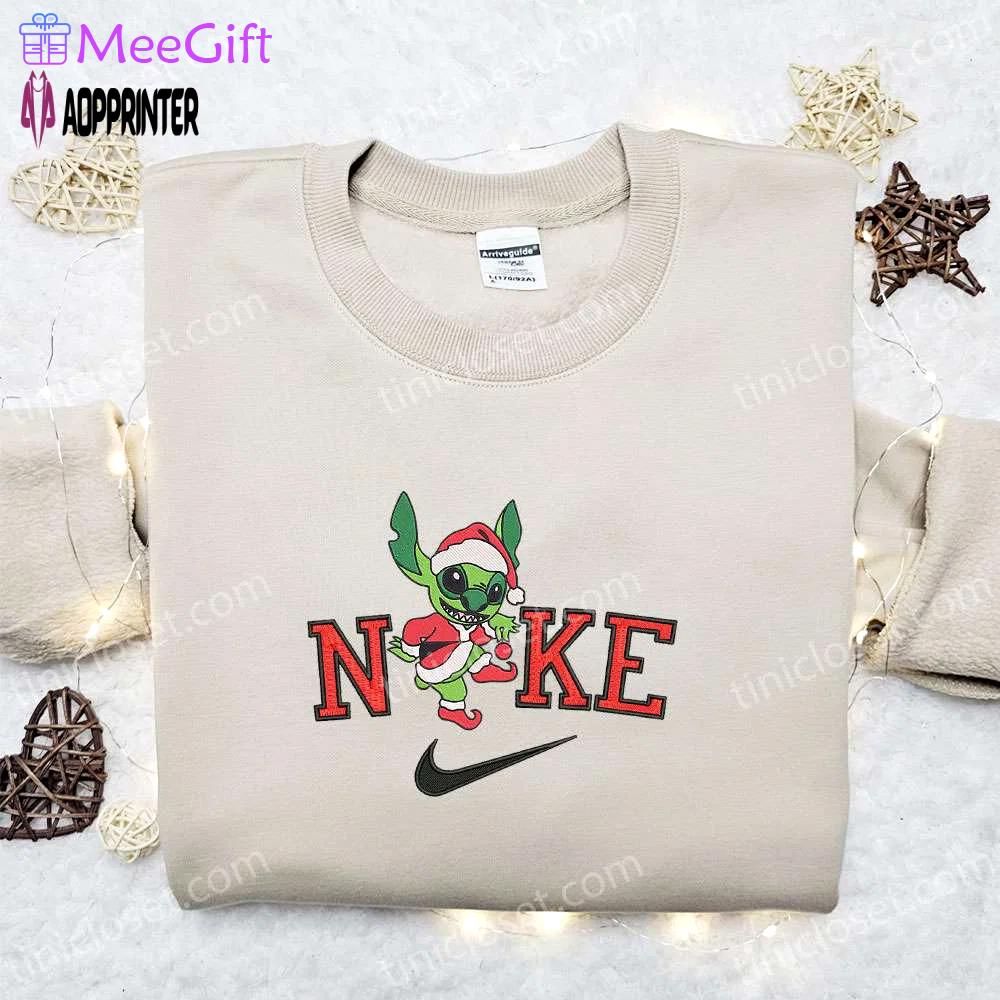 Nike christmas x stitch on grinch embroidered sweatshirt – movie christmas shirt best gift ideas Embroidered Shirt