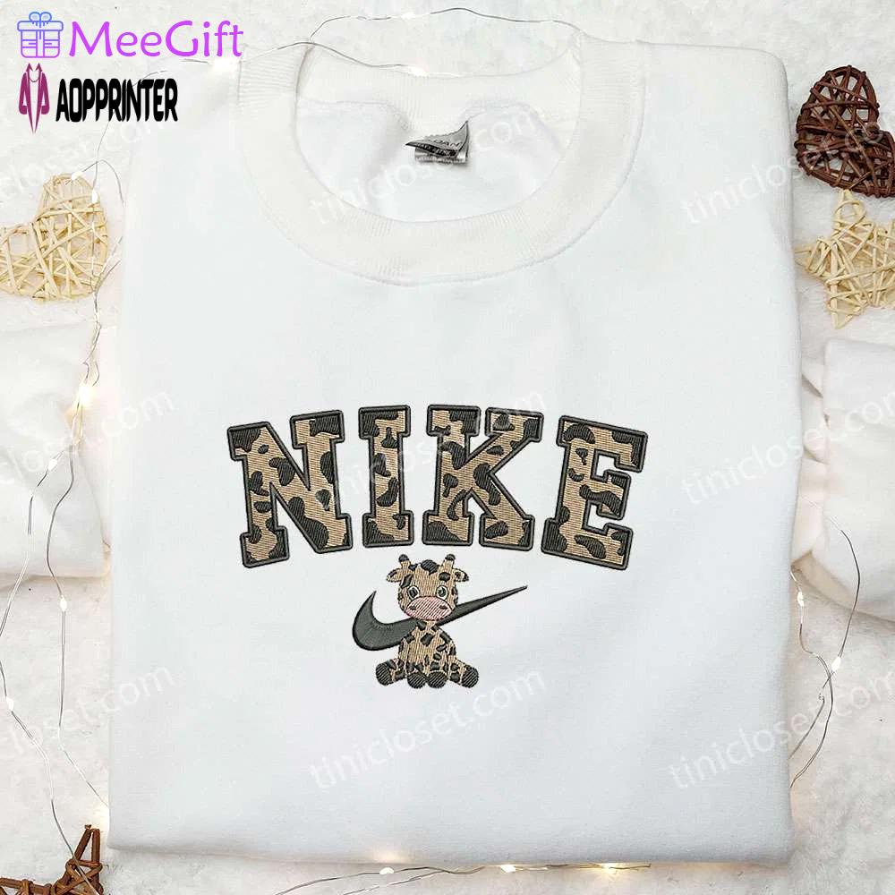 Nike giraffe embroidered shirt – unique animal-inspired design for stylish look Embroidered Shirt
