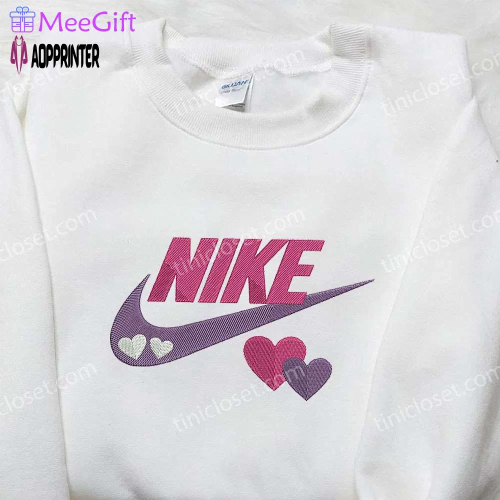 Nike heart embroidered sweatshirt: perfect valentine s gift for family – nike inspired shirt Embroidered Shirt