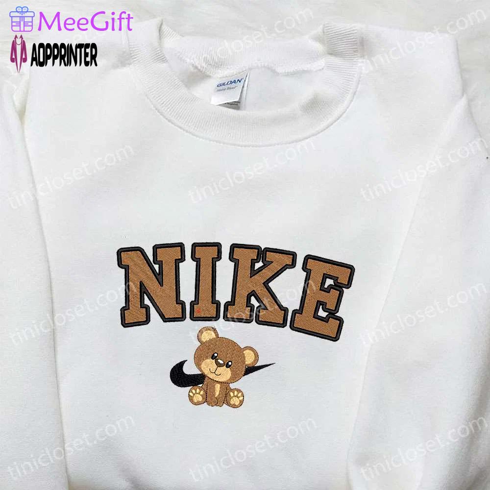 Nike inspired bear cartoon embroidered tshirt – best birthday gift idea Embroidered Shirt