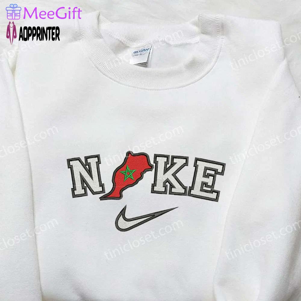 Nike morocco map embroidered shirt: national day gift nike inspired apparel Embroidered Shirt