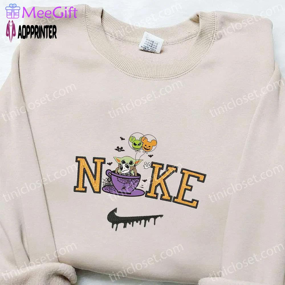 Nike x baby yoda coffee cup embroidered sweatshirt – spooktacular halloween gift idea Embroidered Shirt