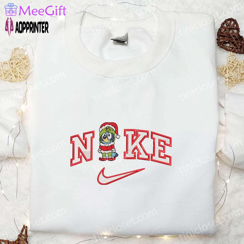 Nike x bluey grinch cosplay shirt & cartoon hoodie: perfect christmas gift ideas Embroidered Shirt