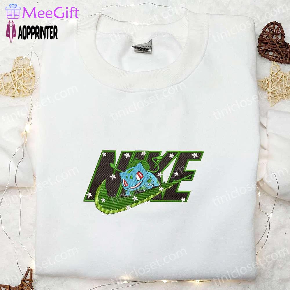 Nike x bulbasaur pokemon embroidered sweatshirt hoodie & t-shirt: anime-inspired apparel collection Embroidered Shirt