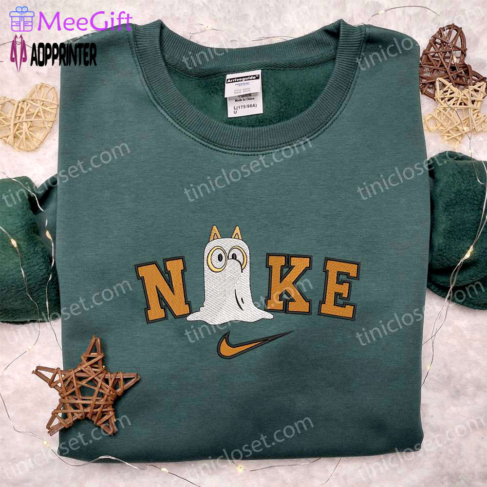 Nike x chilli heeler bluey ghost embroidered shirt – adorable cartoon halloween tee Embroidered Shirt