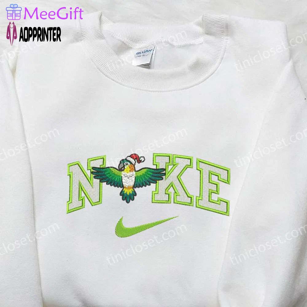 Nike x christmas parrot embroidered shirt – unique animal embroidery perfect christmas gifts for family Embroidered Shirt