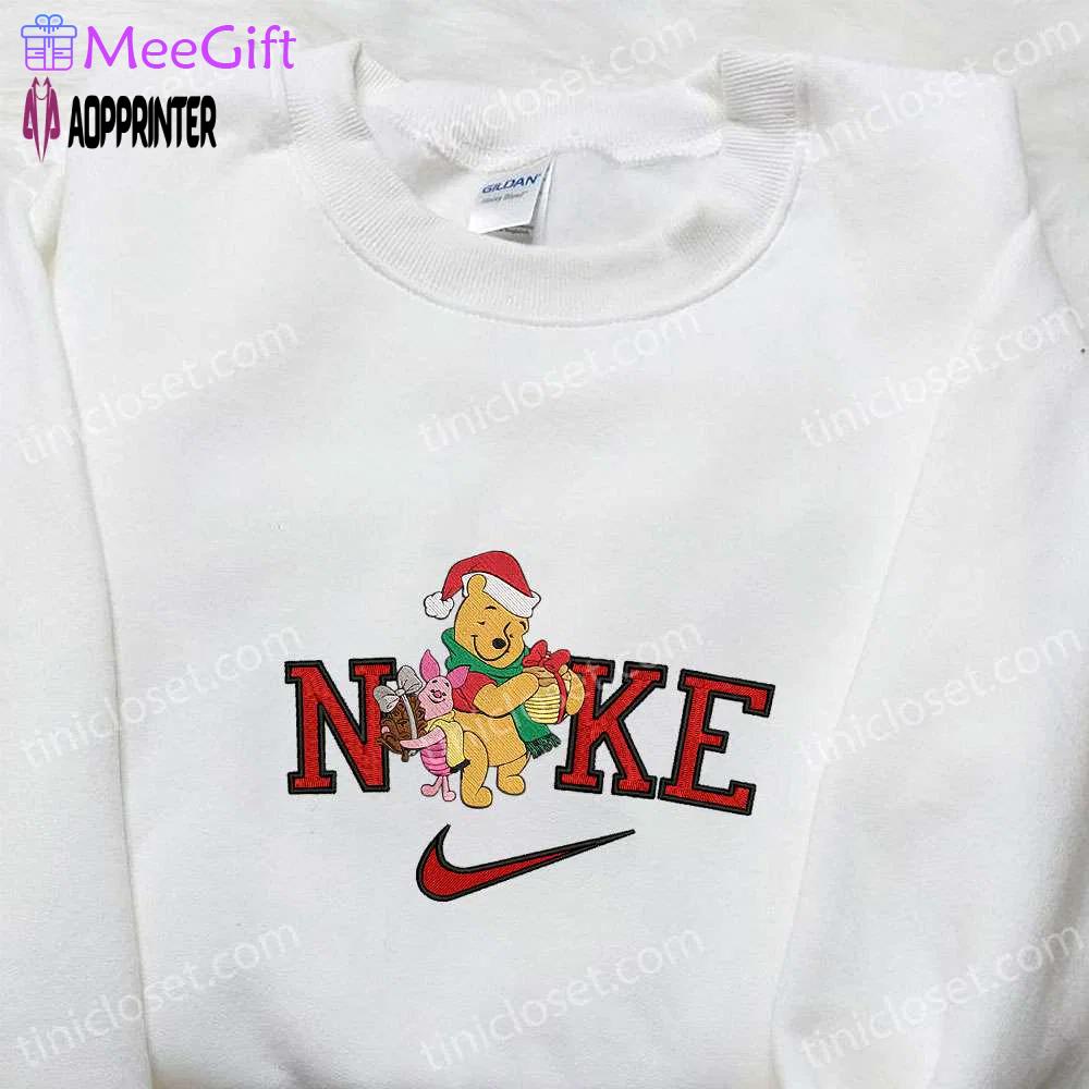 Nike x christmas pooh and piglet embroidered hoodie – disney characters sweatshirt & nike-inspired shirt Embroidered Shirt