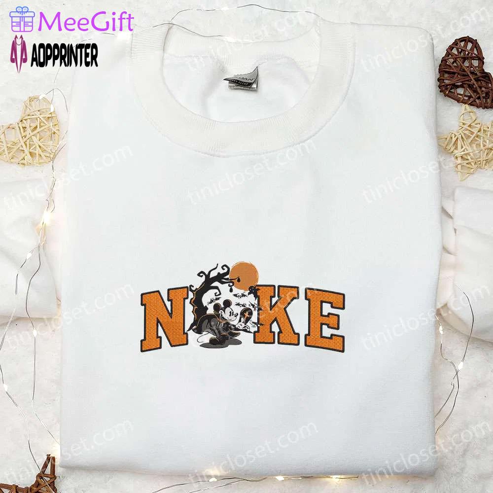 Nike x disney halloween happy tree embroidered shirt – custom nike gift for family Embroidered Shirt