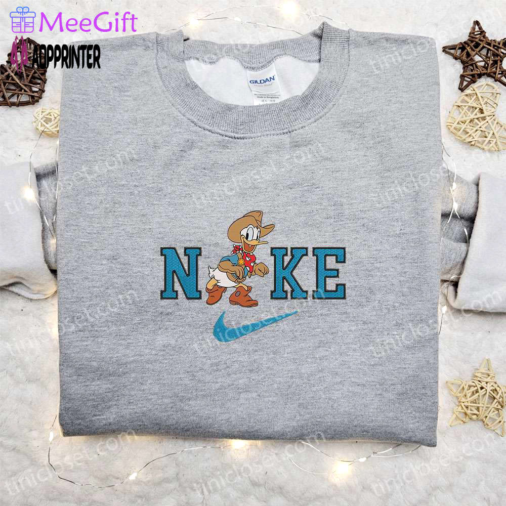 Nike x donald duck cowboy embroidered sweatshirt walt disney characters shirt – best halloween gift ideas Embroidered Shirt
