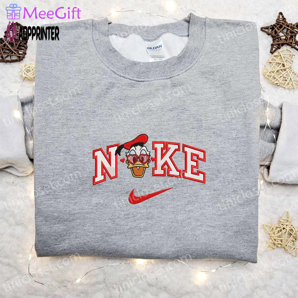 Nike x donald duck heart glasses shirt & disney characters hoodie: perfect valentine’s day gift ideas Embroidered Shirt