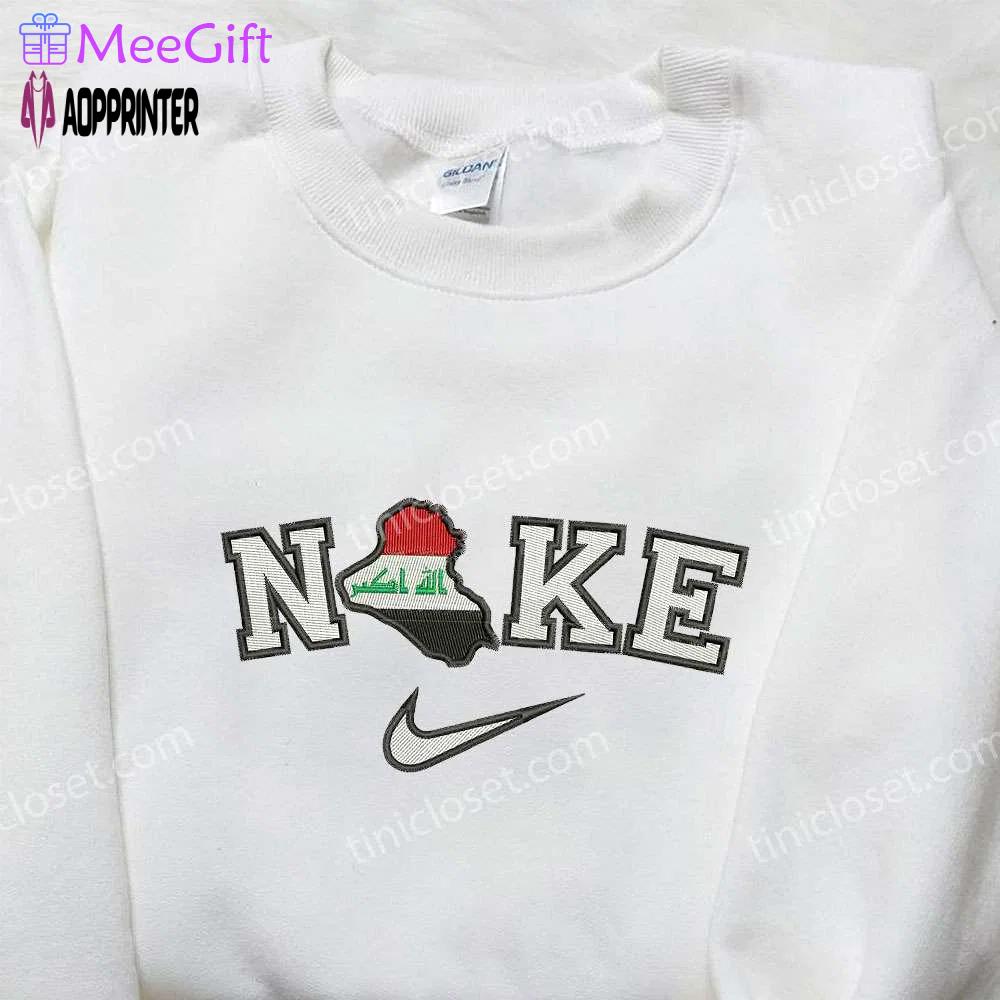 Nike x iraq map embroidered shirt: unique national day gift idea – nike inspired design Embroidered Shirt