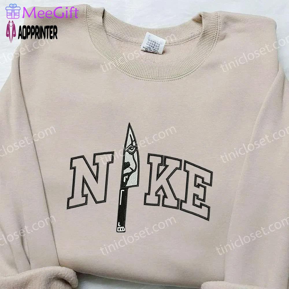 Nike x knife pennywise embroidered shirt – halloween inspired spooky nike shirt Embroidered Shirt