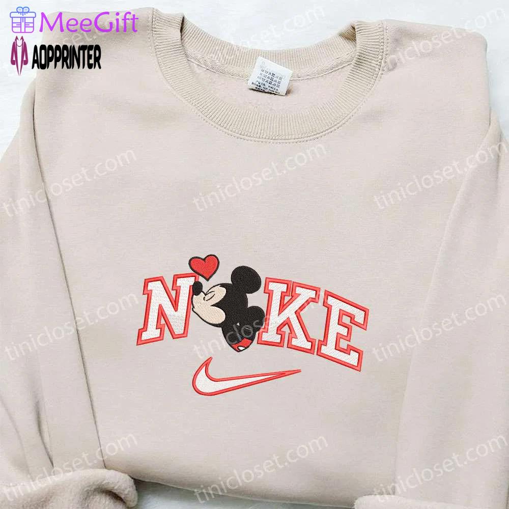 Nike x mickey kiss heart shirt & disney characters hoodie: best valentine s day gift ideas Embroidered Shirt