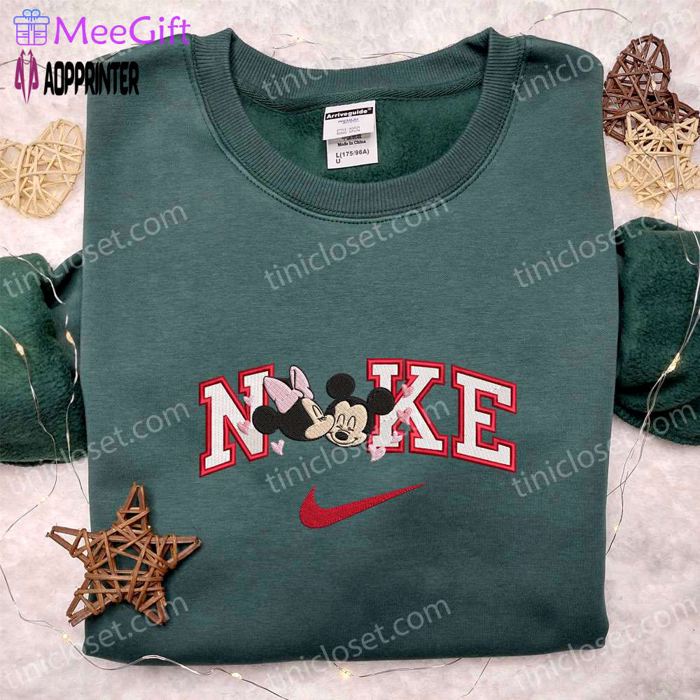 Nike x mickey & minnie kiss hearts shirt & hoodie: best valentine s day gift ideas Embroidered Shirt