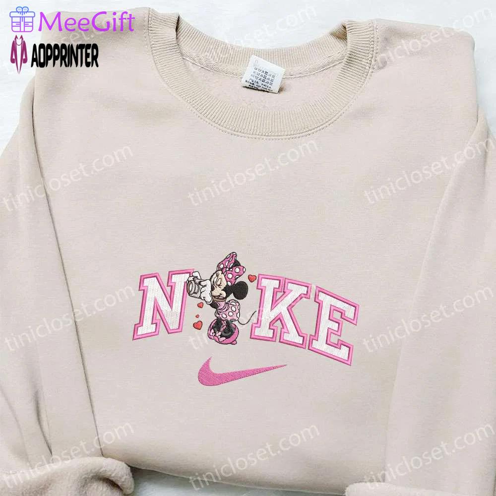 Nike x minnie camera hearts shirt & disney characters hoodie: best valentine’s day gift ideas Embroidered Shirt