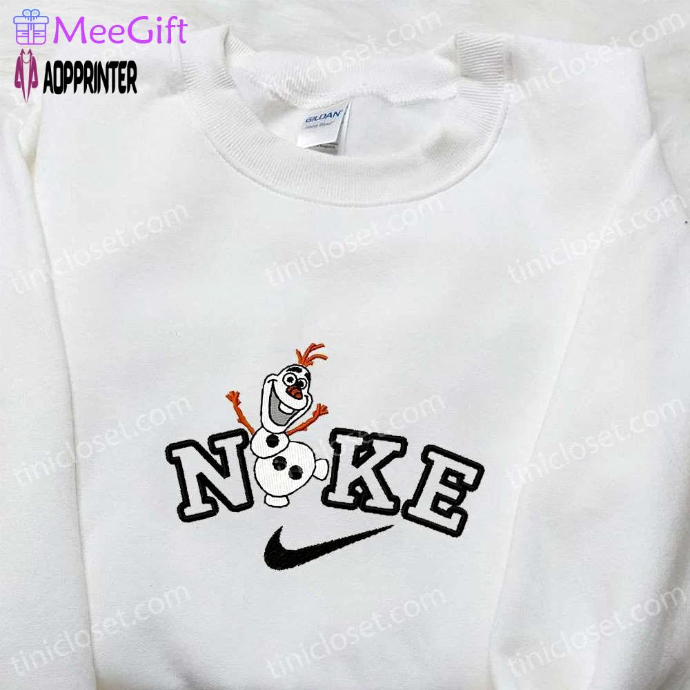 Nike x olaf cartoon embroidered hoodie christmas shirt & t-shirt: festive nike inspired apparel Embroidered Shirt