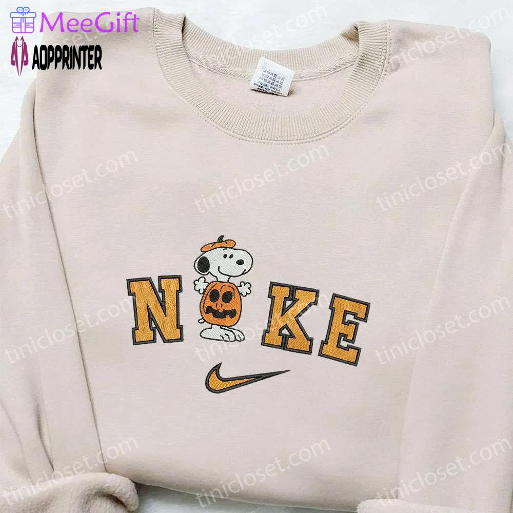 Nike x snoopy pumpkin embroidered shirt: best halloween gift for nike inspired halloween lovers Embroidered Shirt