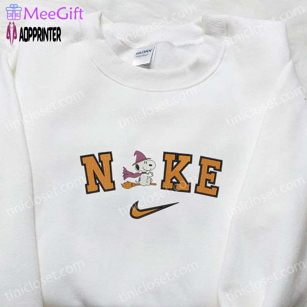 Nike x snoopy witch embroidered sweatshirt: adorable halloween hoodie & t-shirt Embroidered Shirt