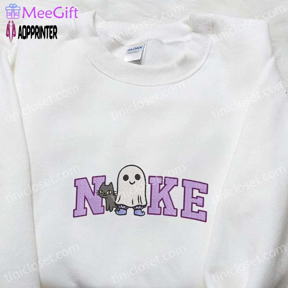 Nike x spooky ghost halloween cat shirt: amazing embroidered tee nike inspired Embroidered Shirt