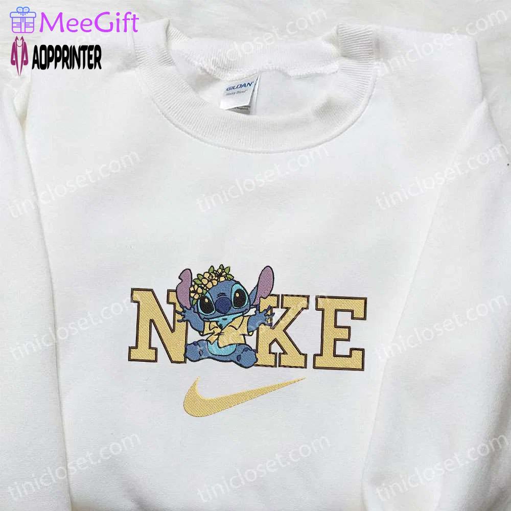 Nike x stitch flower crown embroidered sweatshirt – unique lilo and stitch hoodie perfect birthday gift Embroidered Shirt