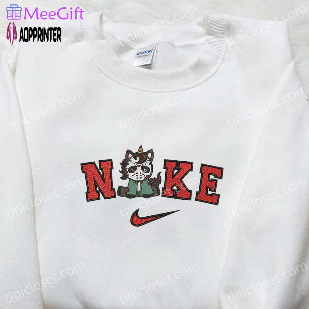 Nike x unicorn jason voorhees hoodie: funny halloween sweatshirt best gifts for family Embroidered Shirt