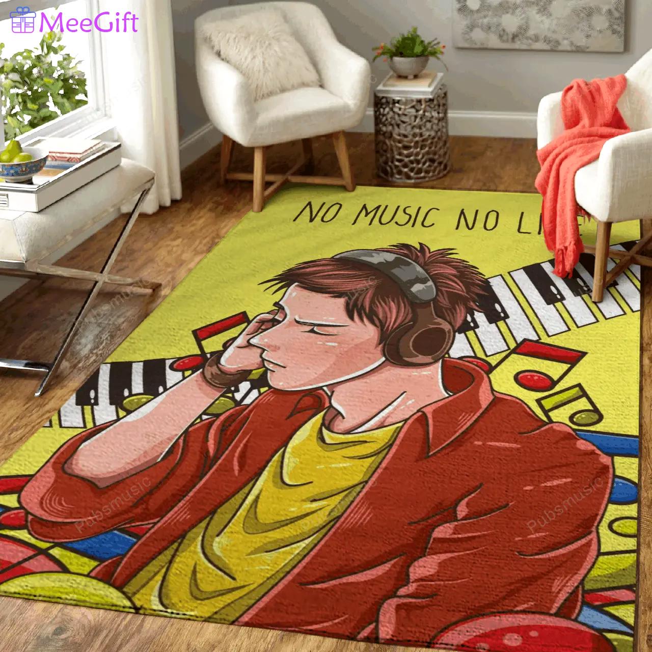 No music no life funny and happy cartoon art for fans area rug living room carpet rug regtangle carpet floor decor home decor Rectangle Rug