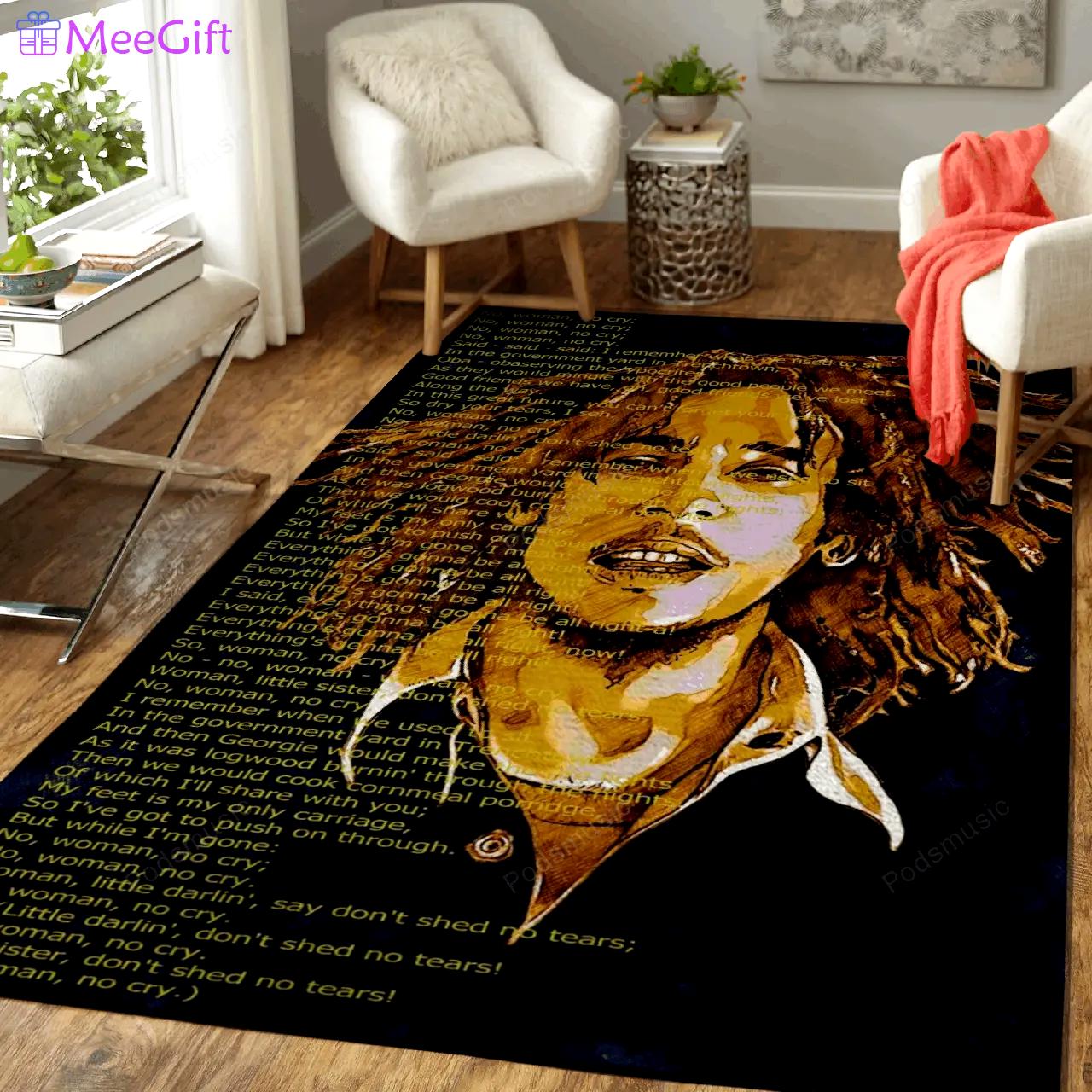 No woman no cry bobmarley music art for fans area rug living room carpet rug regtangle carpet floor decor home decor Rectangle Rug