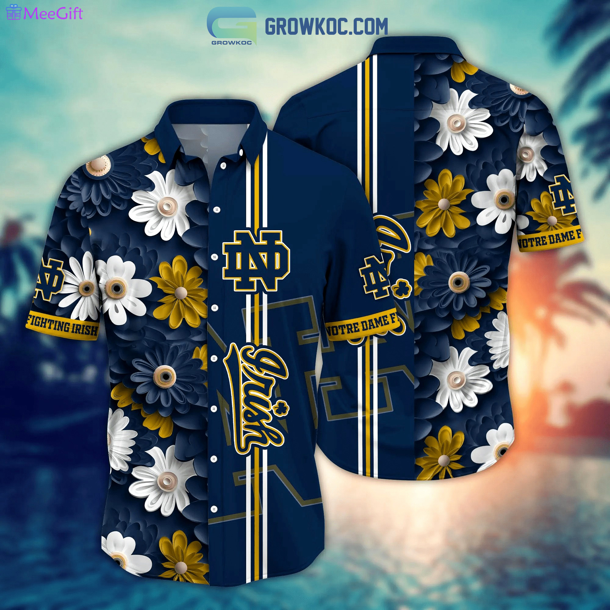 Notre dame fighting irish ncaa flower hawaiian shirt Hawaii Shirt Shorts & Flip Flops