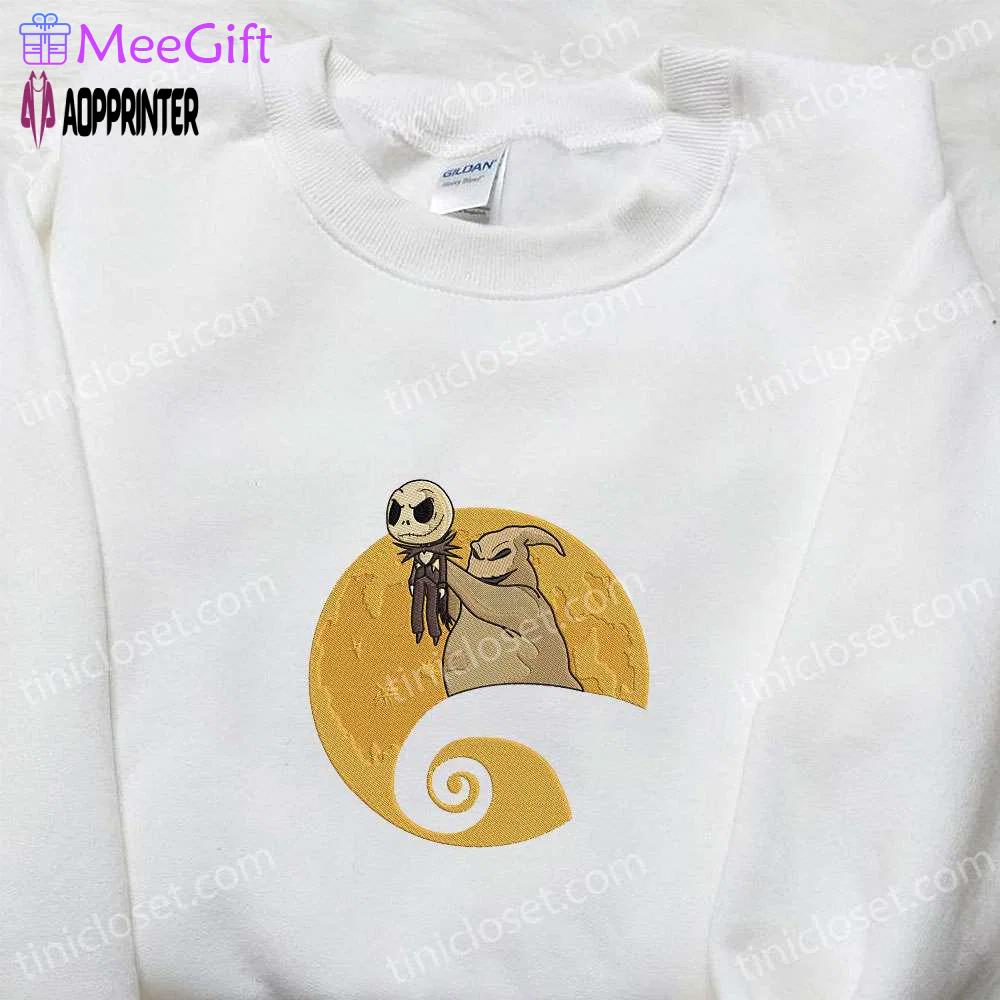 Oogie boogie & jack skellington moon embroidered sweatshirt – the nightmare before christmas hoodie Embroidered Shirt