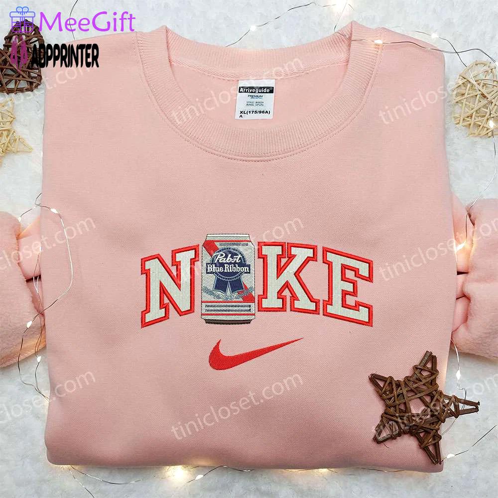 Pabst bottle ribbon x nike embroidered sweatshirt & shirts: trendy unique nike-inspired designs Embroidered Shirt