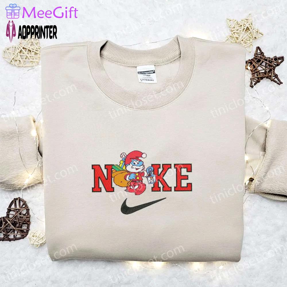 Papa grumpy smurf x nike christmas embroidered sweatshirt: best merry christmas gift ideas Embroidered Shirt