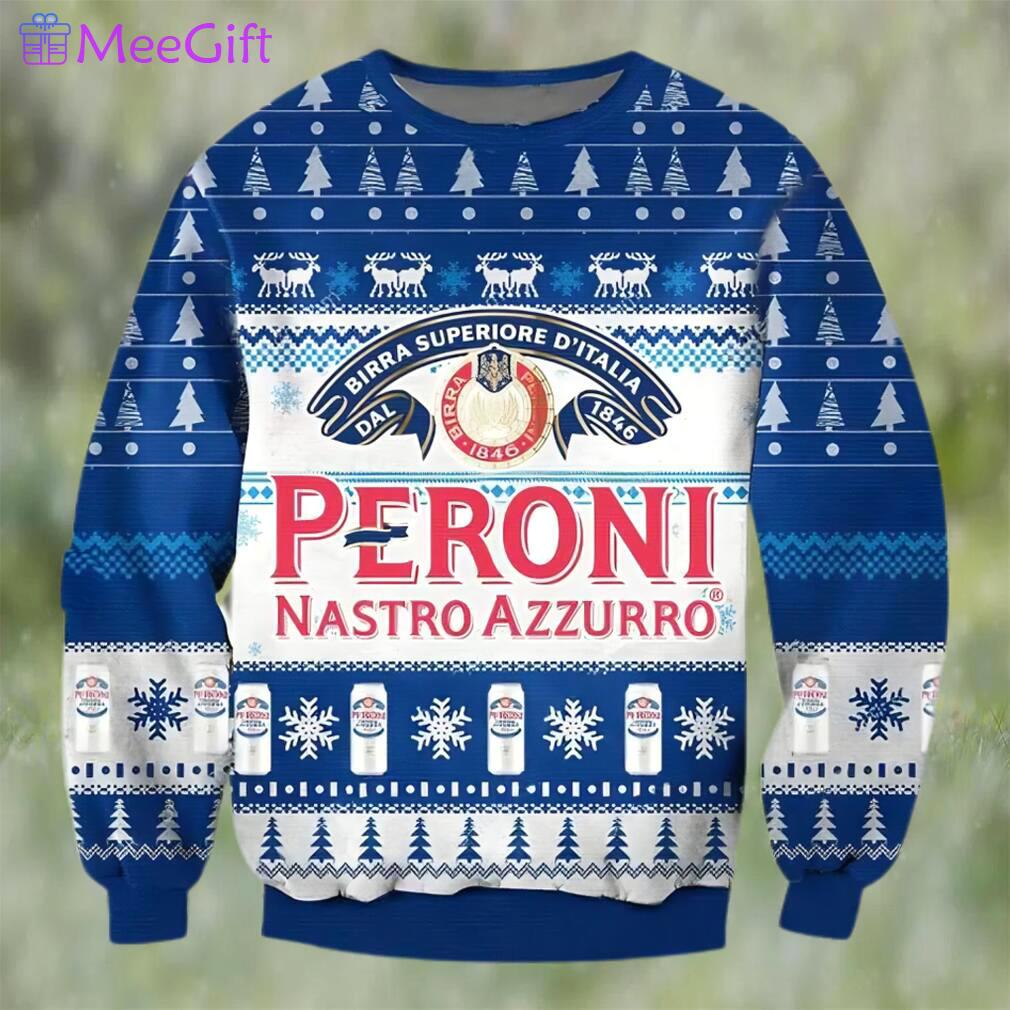 Peroni nastro azzurro beer ugly christmas sweater, faux wool sweater, gifts for beer lovers, international beer day, best christmas gifts for 2022 ? pri Christmas Ugly Sweater